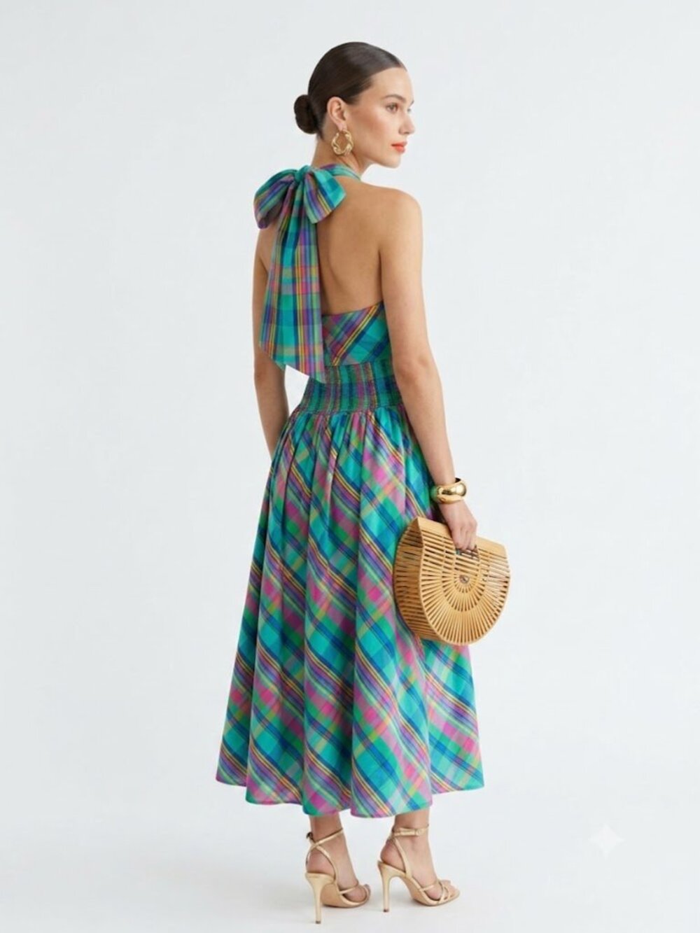 NWT Christopher John Rogers x Target Plaid Bow Back Halter Midi Dress Size 0